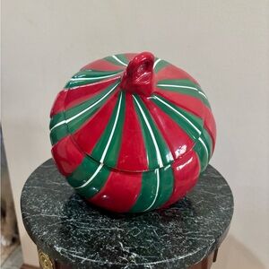 Holiday Red and Green Striped Cookie Jar